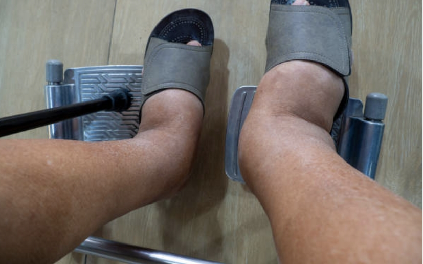 Patients with leg edema - picture of the effect of compression boots on edema