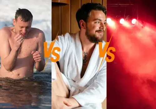 baño de hielo vs sauna vs terapia de luz roja foto